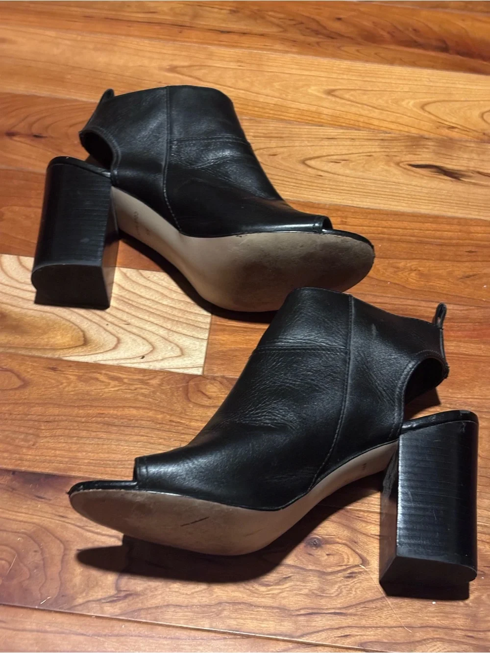 Cole Haan Black Leather Open-Toe Mule Clogs with Gold Zip
